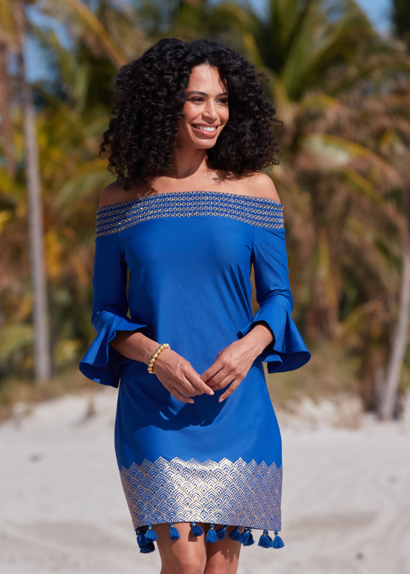 Navy Metallic Off The Shoulder Dress Cabana Life