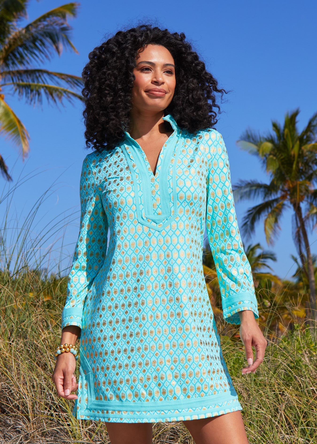 Aqua Metallic Tunic Dress | Cabana Life