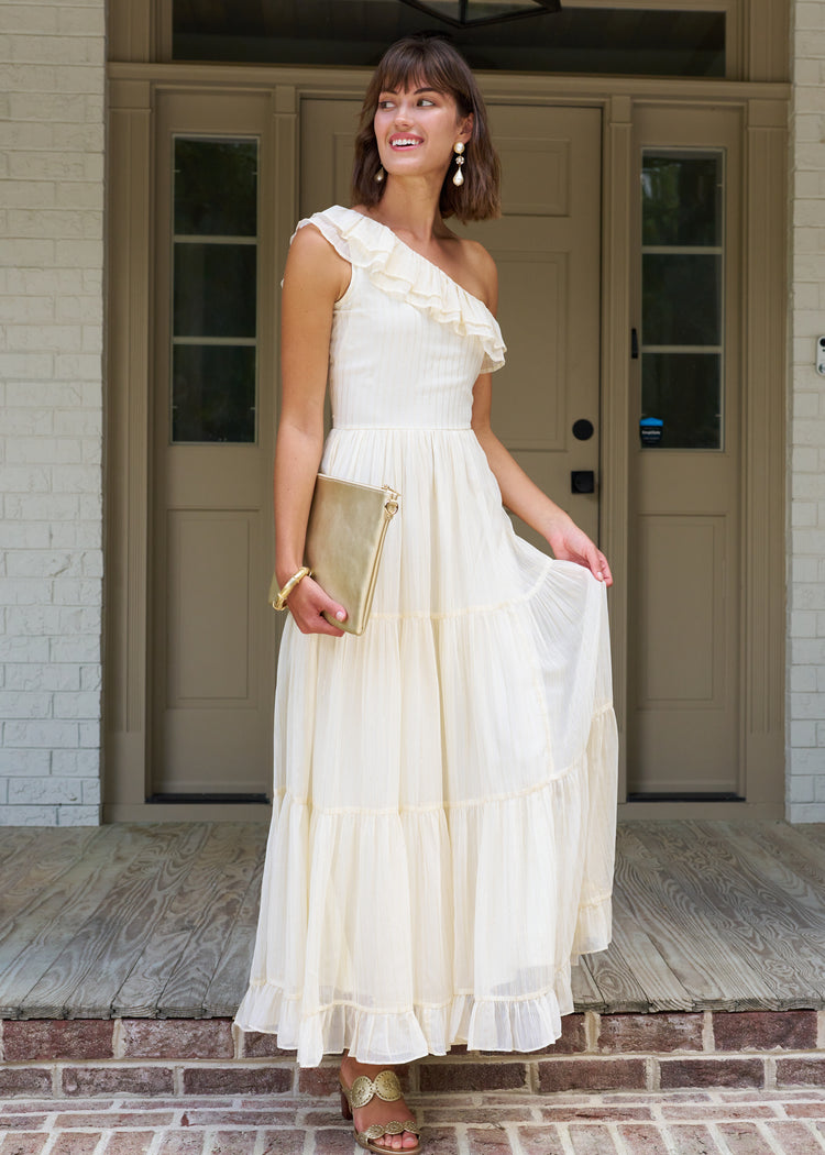 Ivory off the outlet shoulder maxi dress