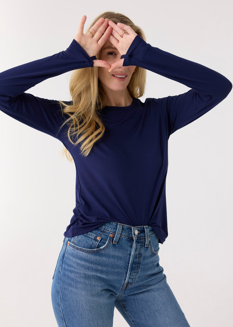 Navy Bamboo Long Sleeve Top