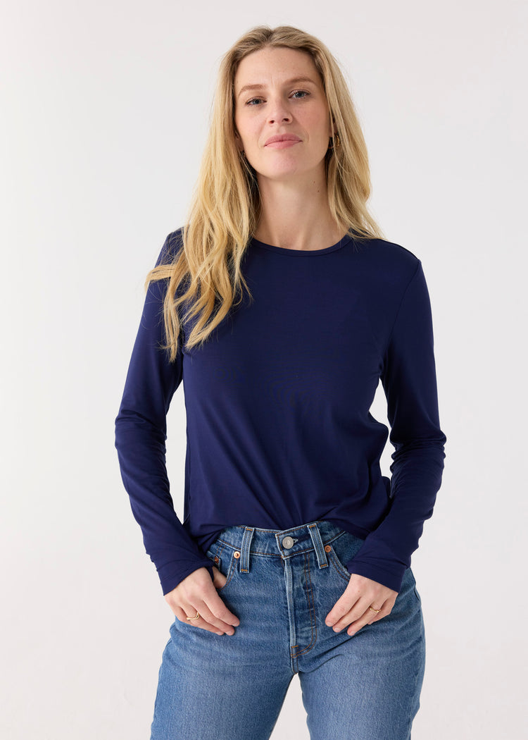 Navy Bamboo Long Sleeve Top