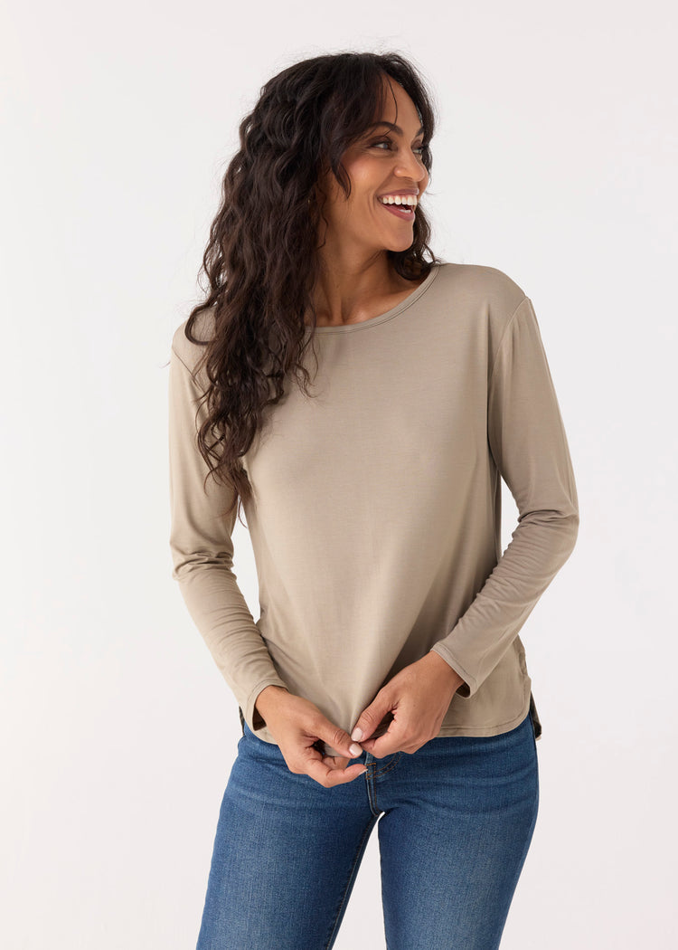 Sand Hi/Lo Bamboo Long Sleeve Top