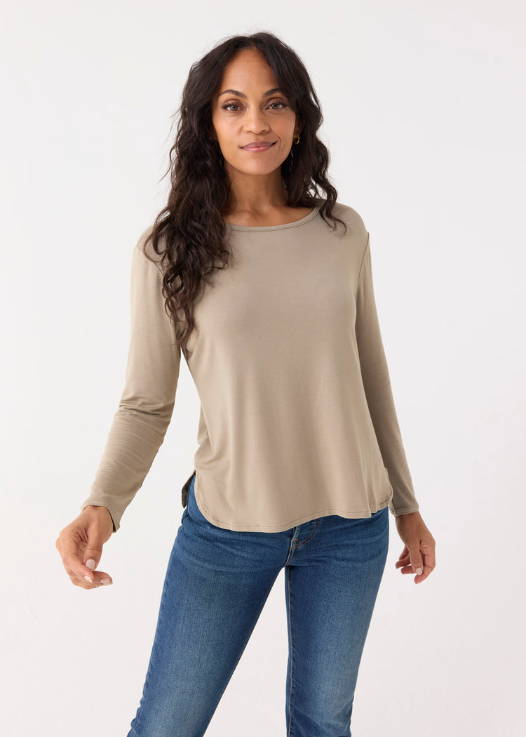 Sand Hi/Lo Bamboo Long Sleeve Top