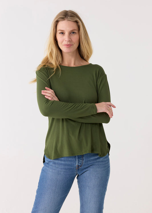 Olive Hi/Lo Bamboo Long Sleeve Top