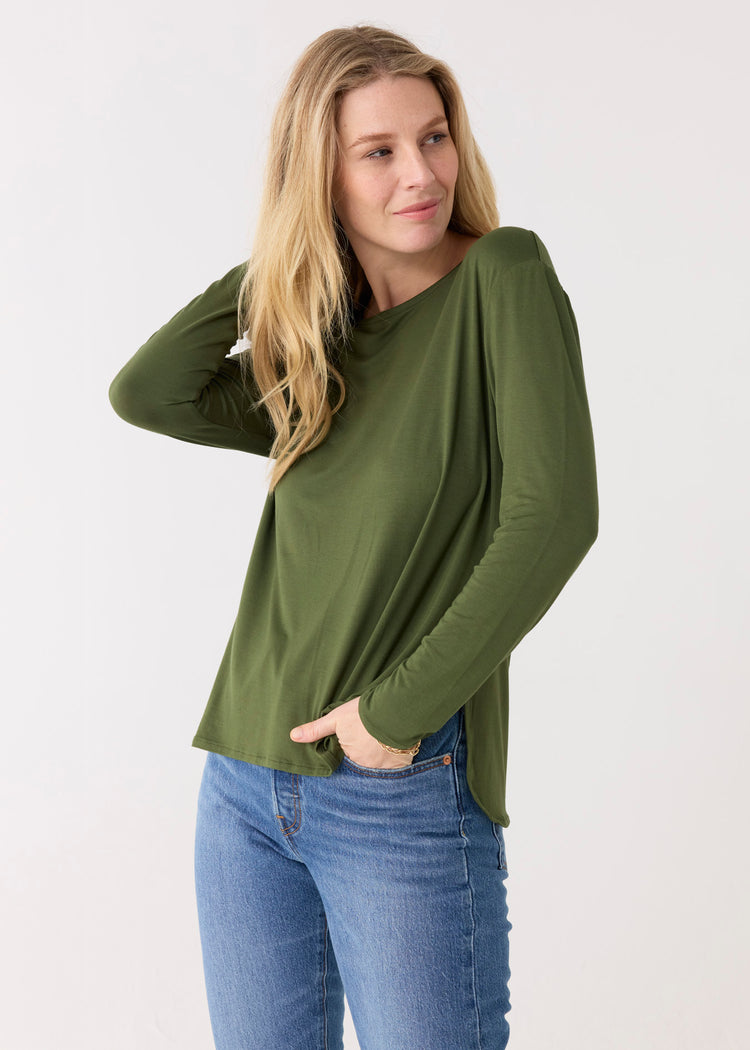 Olive Hi/Lo Bamboo Long Sleeve Top