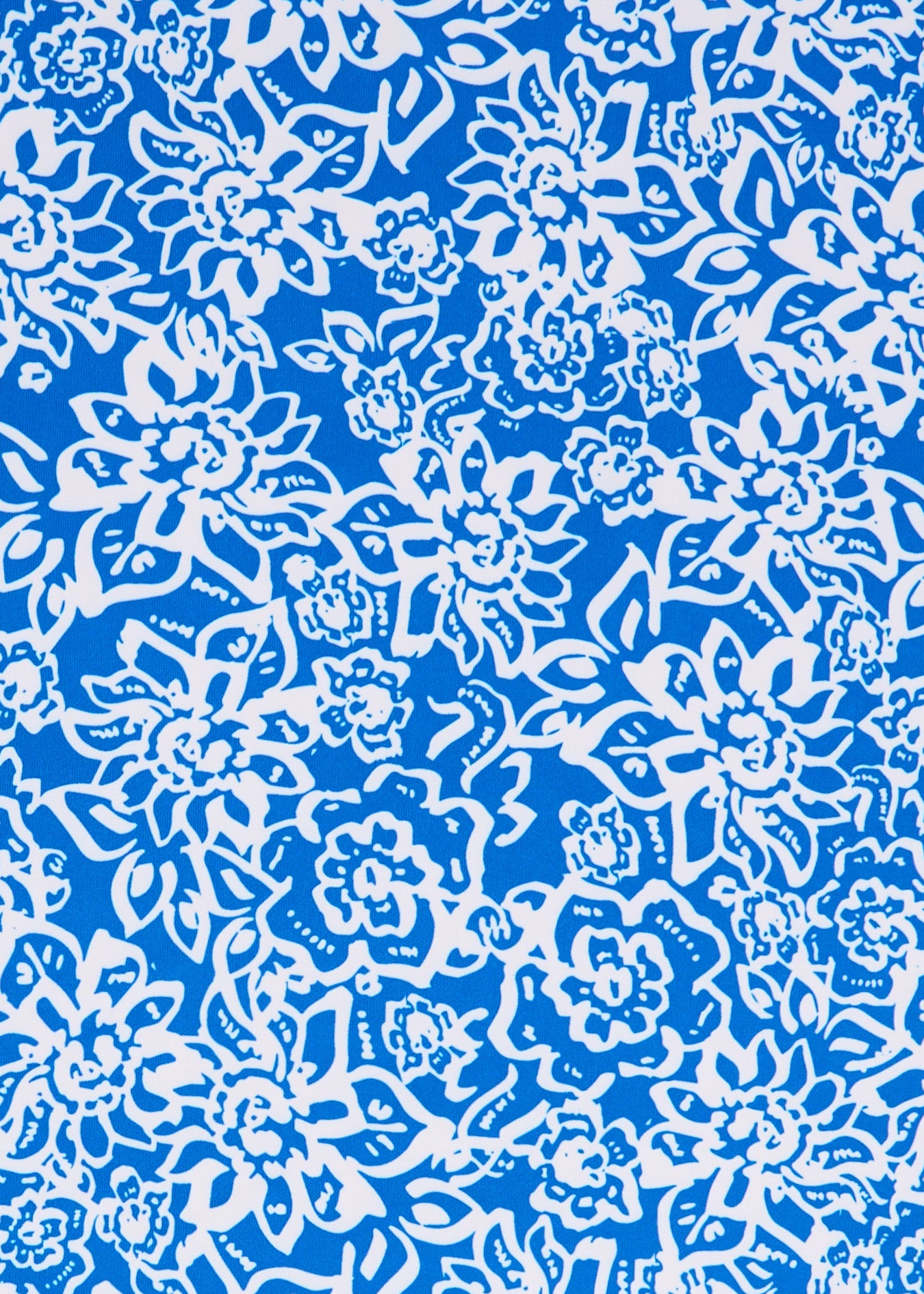 A close of the blue and white floral printed sun protective Cabana Life fabric.