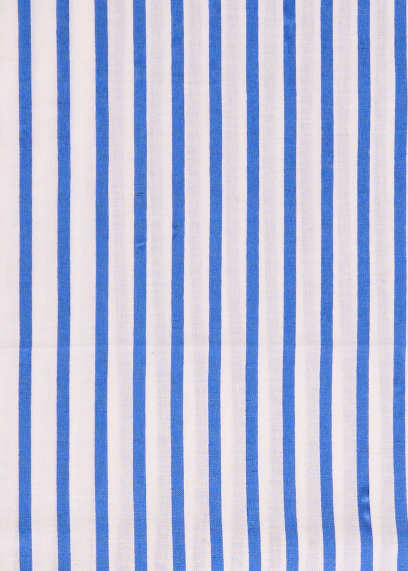 A close up of the UPF 50+ blue and white striped woven fabric on the Cabana Life Palm Beach Sleeveless Tiered Maxi Dress.