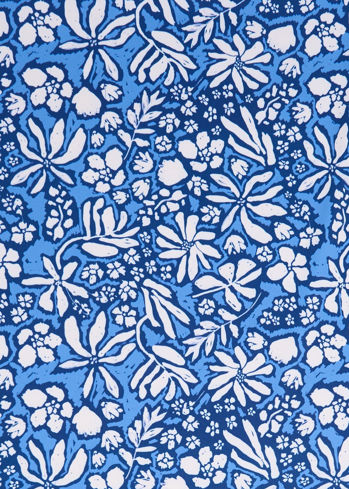 A close up of the blue and white floral Cabana Life Seaside print on a sun protective fabric.