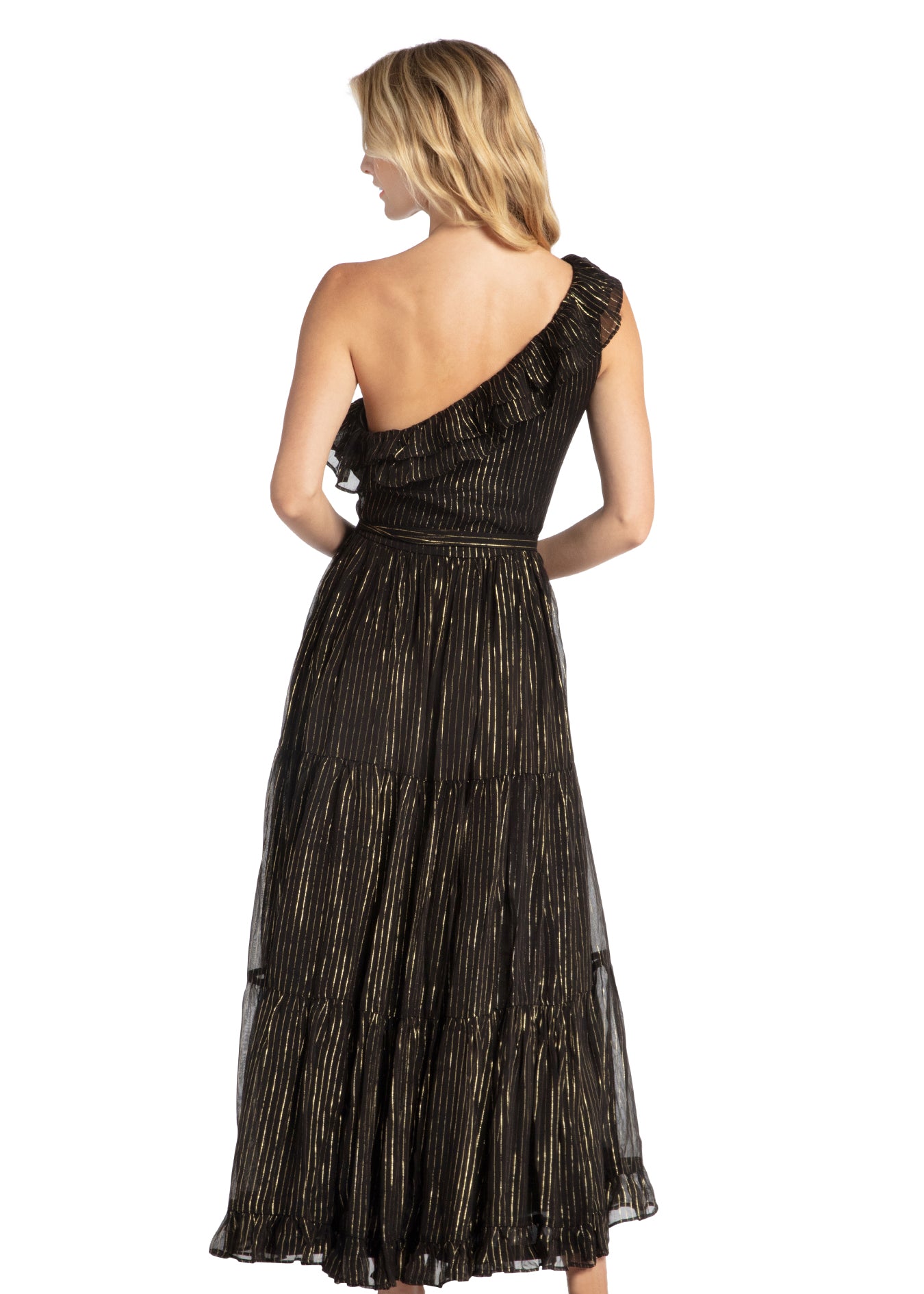 Black Metallic One Shoulder Maxi Dress