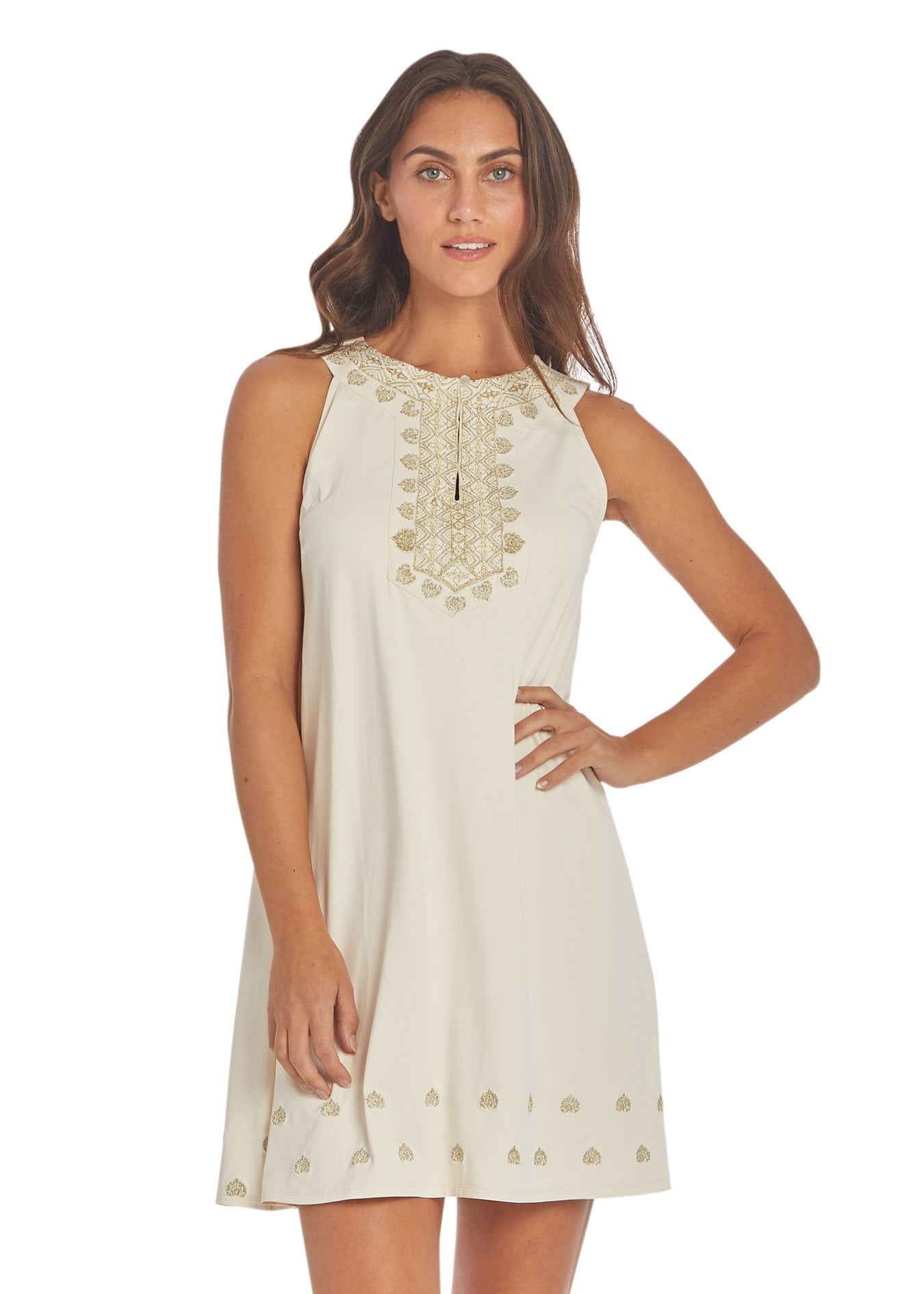 Tale to tell blue and ivory 2024 embroidered shift dress