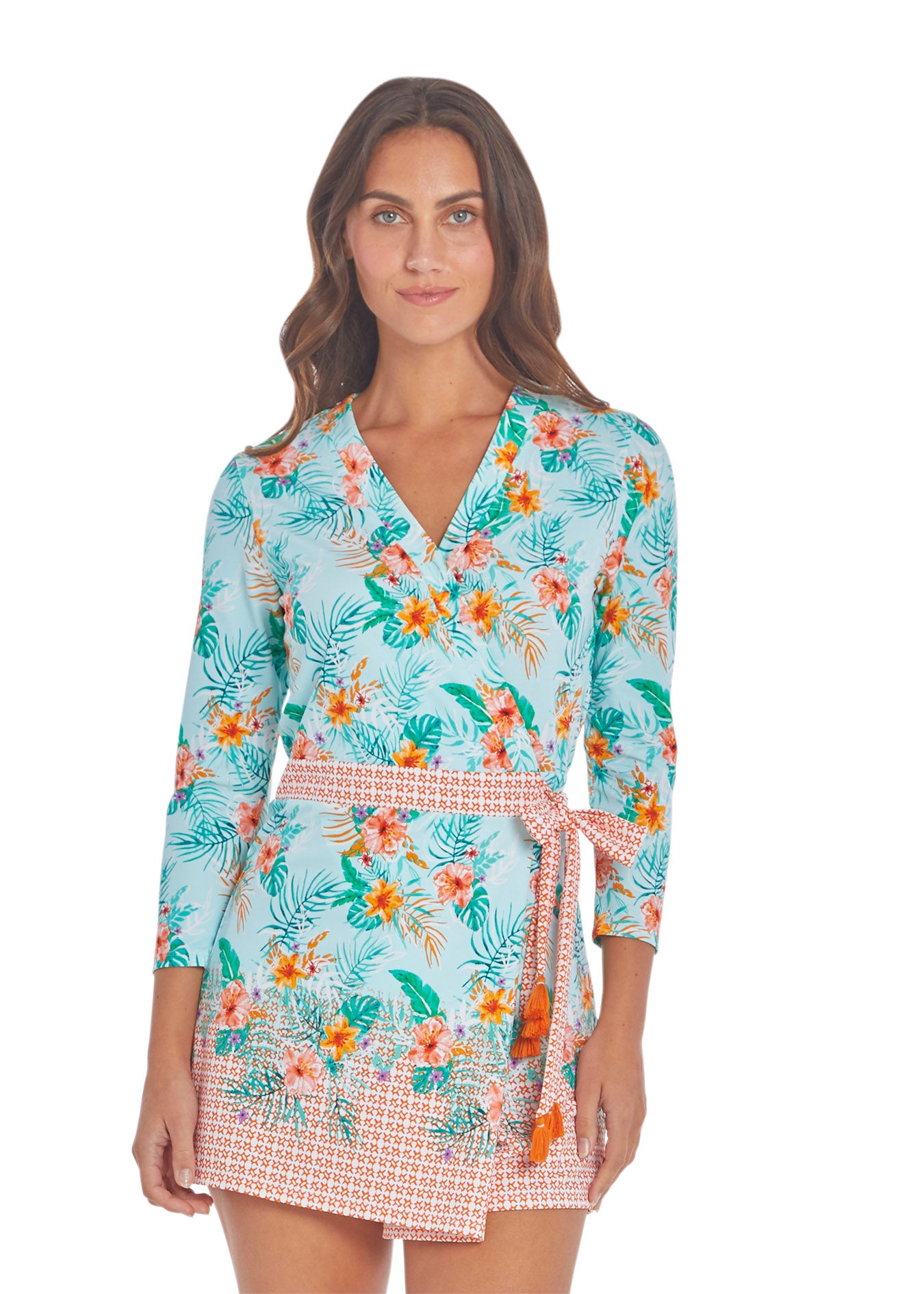 Aqua Citrus Wrap Romper Dress | Sun Protective Romper Dress