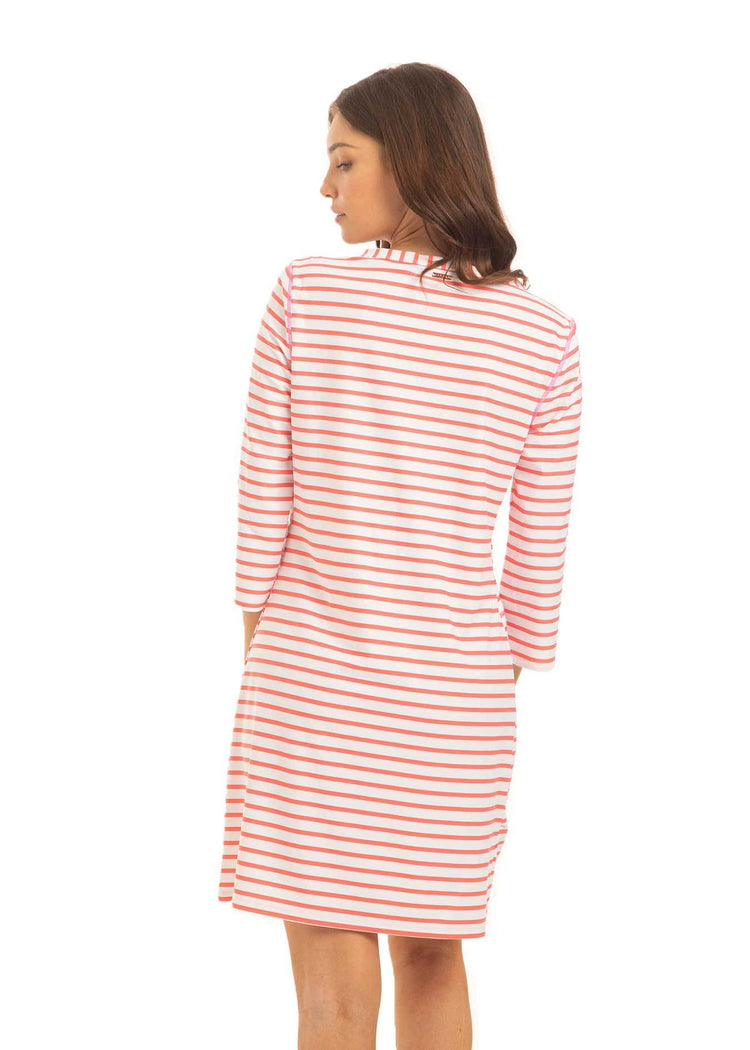 Coral Geo Stripe Cabana Shift Dress