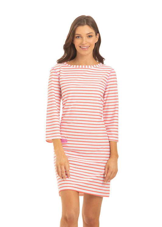 Coral Geo Stripe Cabana Shift Dress